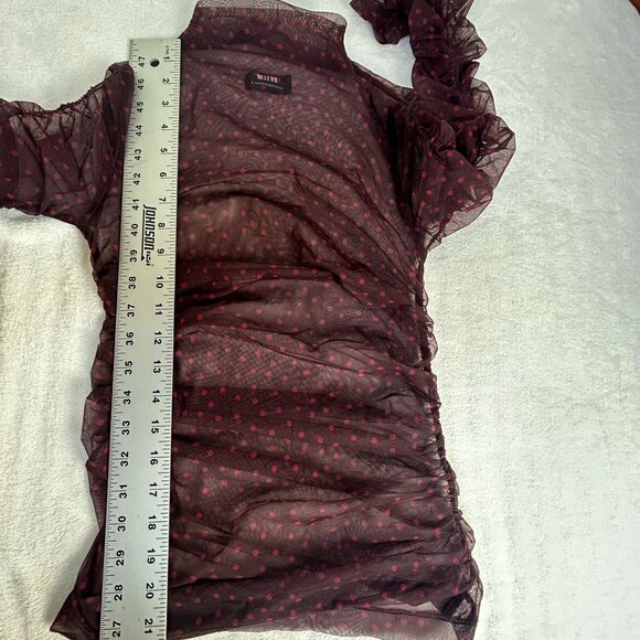 Maeve Anthropologie Womens Chiffon Polka Dot Long Sleeve Sheer Ruched Top Maroon - Picture 6 of 6